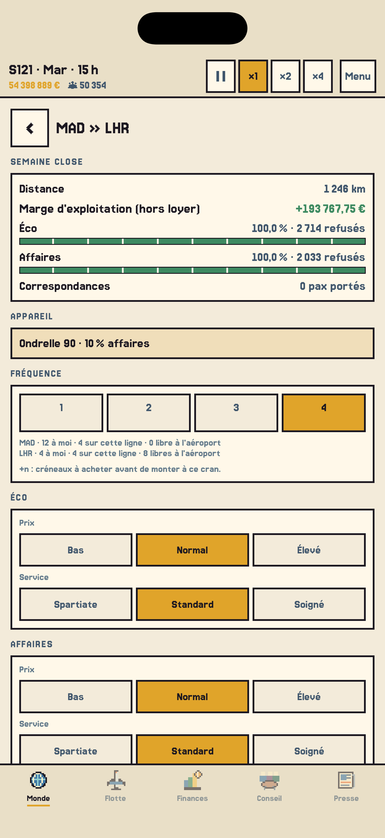 La fiche d'une ligne : fréquence, prix et service par cabine.